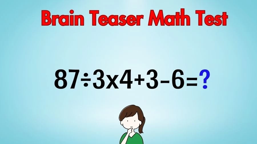 Brain Teaser Math IQ Test: Solve 87÷3x4+3-6