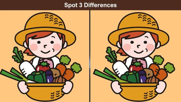 Spot 3 differences between the girl and vegetable basket pictures in 15 seconds