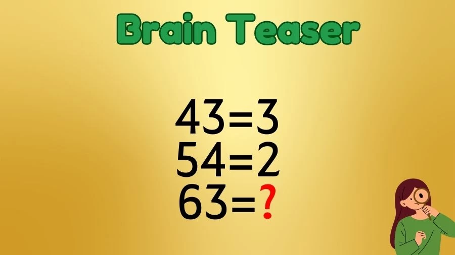 Brain Teaser: 43=3, 54=2, 63=? Maths Puzzle