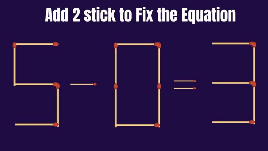 Brain Teaser: 5-0=3 Add 2 Matchsticks to Fix the Equation