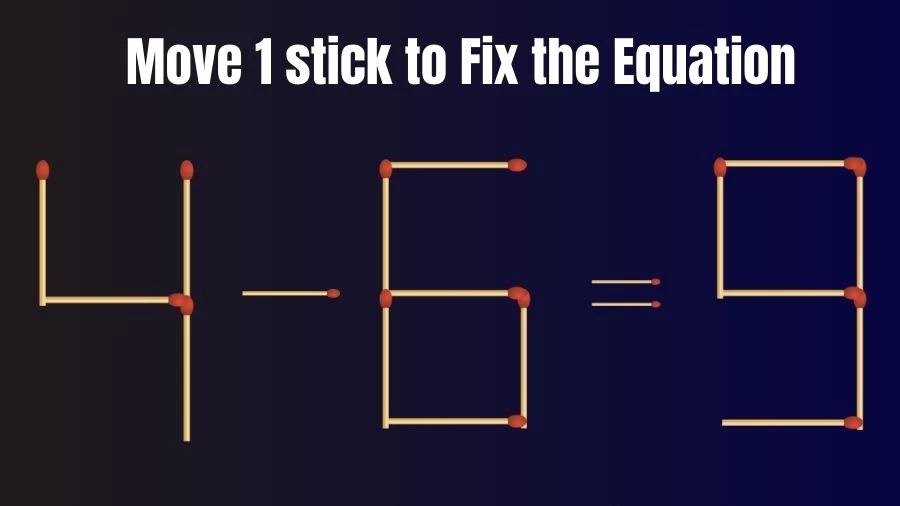 Brain Teaser Math Test: Fix 4-6=9 Move 1 Matchstick to Fix the Equation by 30 Secs