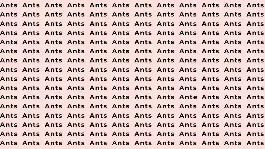 Observation Skill Test: If you have Eagle Eyes find the Word Ante among Ants in 12 Secs