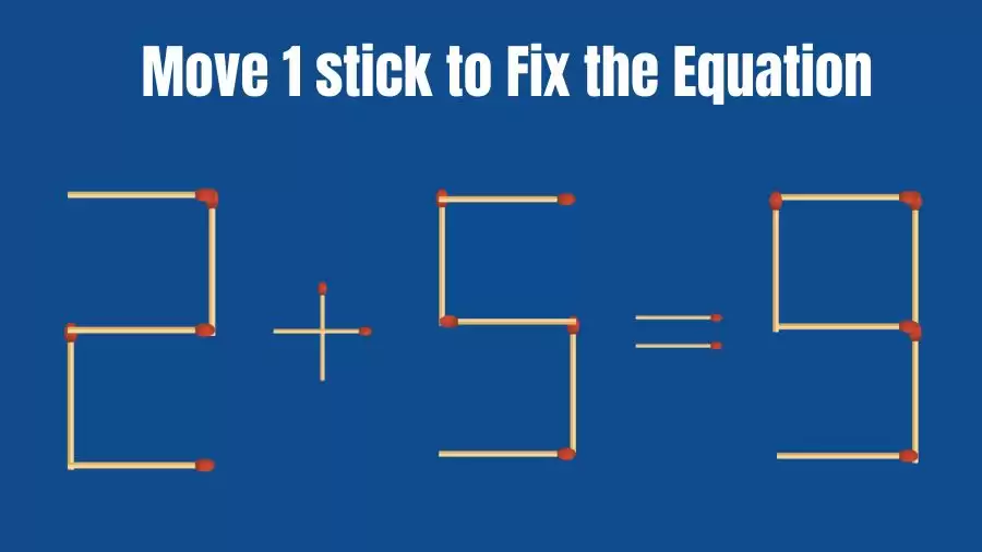 Brain Teaser: Move 1 Stick to Make the Equation 2+5=9 True