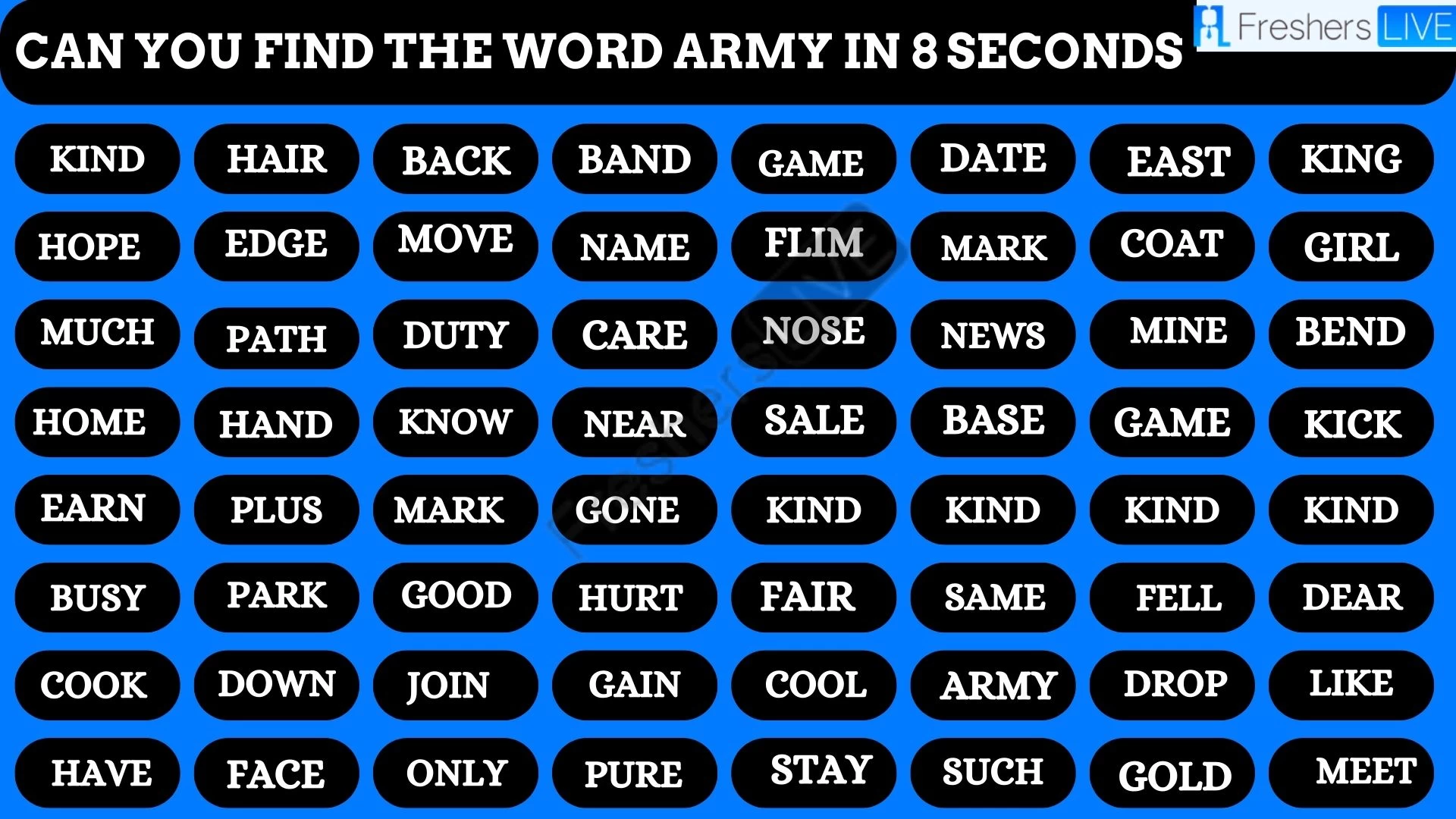 Only 20/20 HD Vision People Can Find the Word Army in 8 Seconds