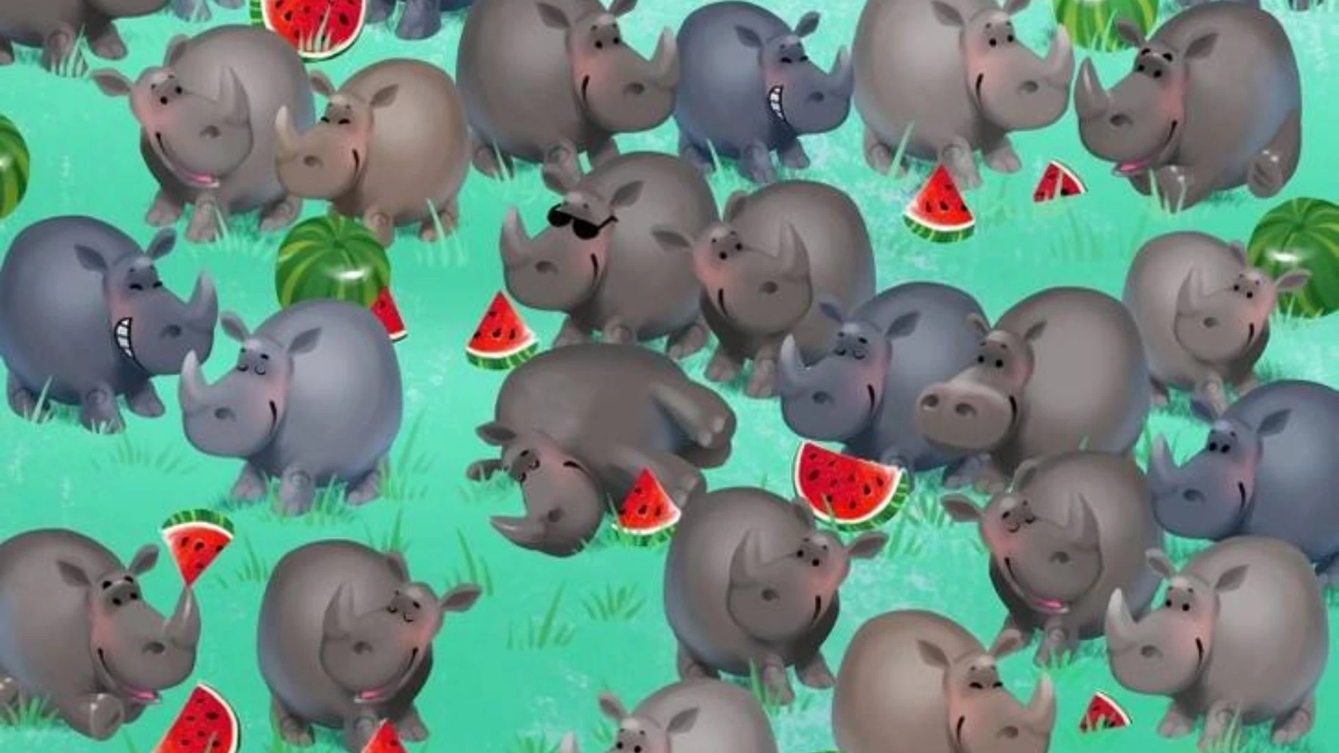 Only Eagle Eyes Can Spot A Hippo Hidden Among Herd Of Rhinos In A Picture Within 10 Seconds?