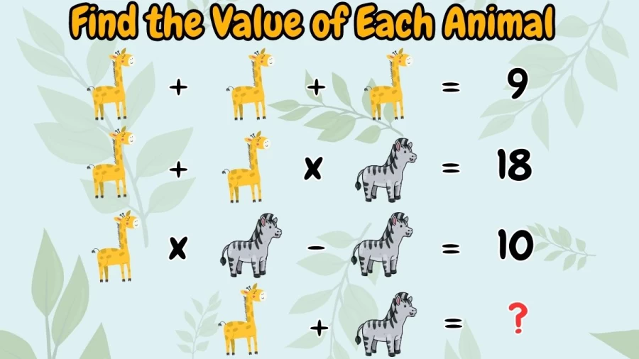 Brain Teaser Math Test: Can You Solve and Find the Value of Each Animal Within 30 Seconds?