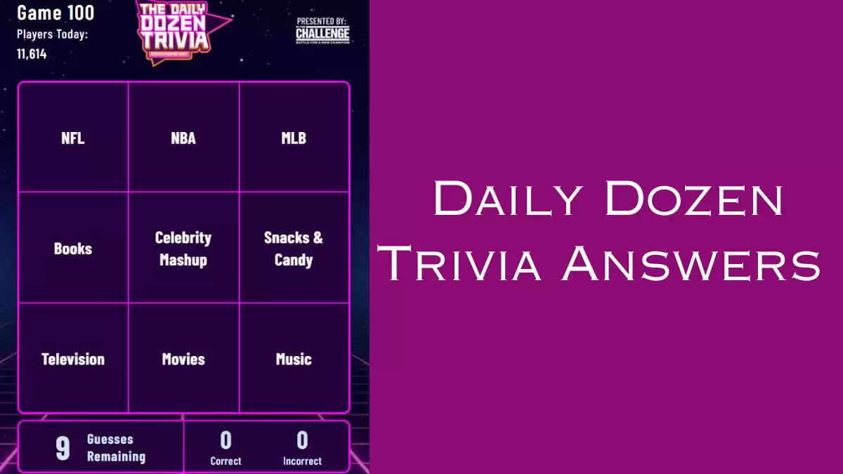 Daily Dozen Trivia Answers Today Game 100