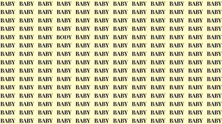 Observation Skill Test: If you have Sharp Eyes find the Word Body among Baby in 15 Secs