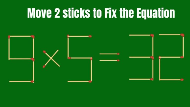 Brain Teaser: Can you Move 2 Sticks to Make the Equation True 9x5=32?