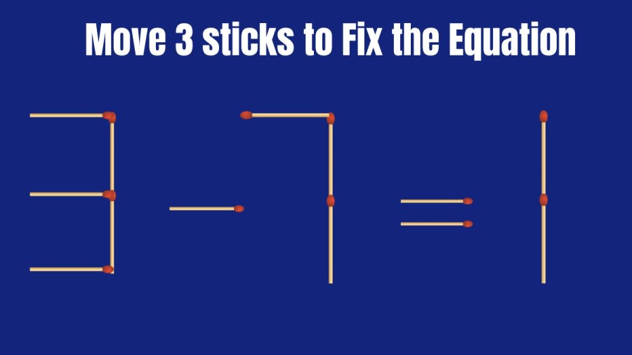 Brain Teaser: How can you Move 3 Sticks to make the Equation 3-7=1 Right?